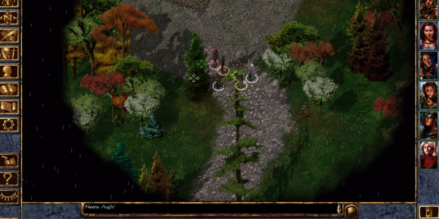 Baldur's Gate 1 party on a road in a grassy landscape