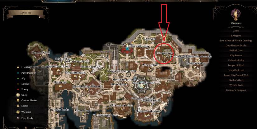 baldur's gate 3 map location of elfsong tavern