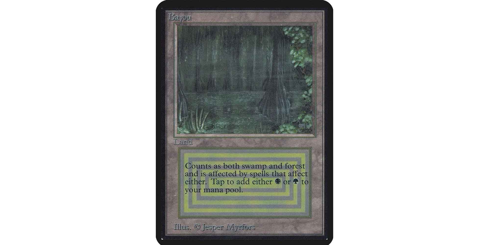 Bayou dual land card from the Alpha set of Magic the Gathering