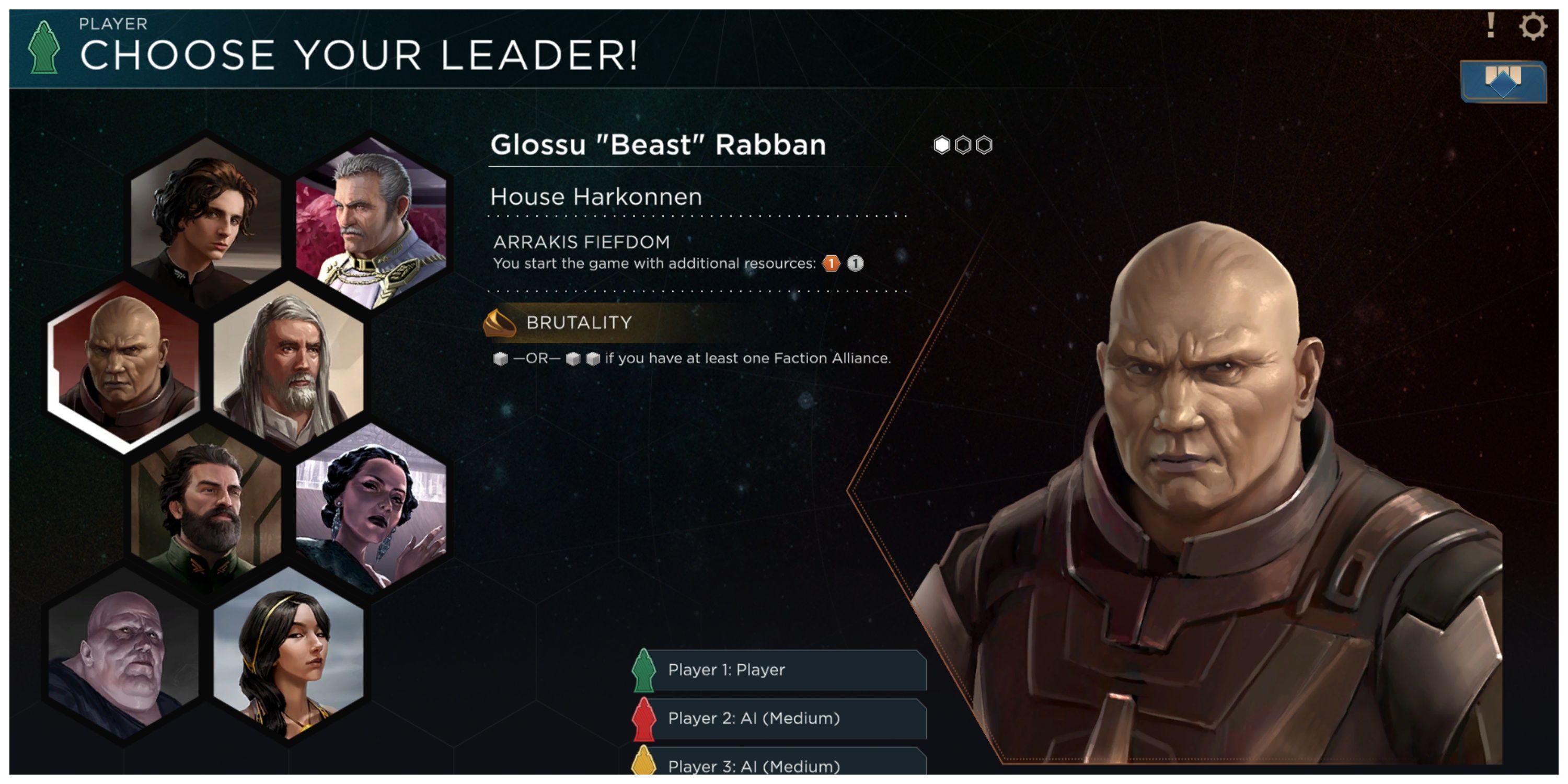 Dune: Imperium - Leader Select Screen, Selecting "Beast"