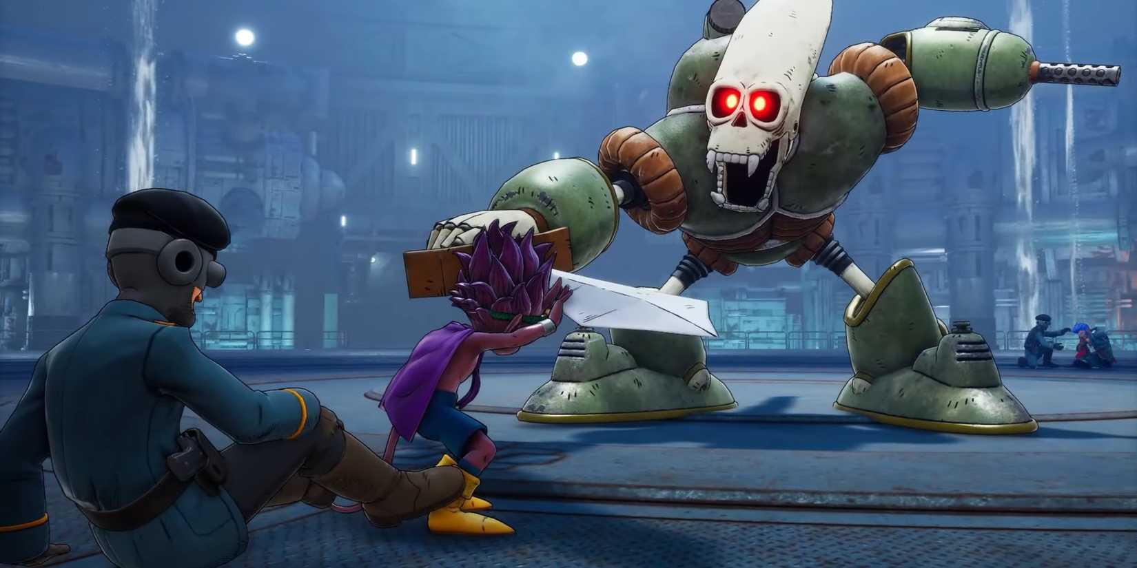 Beelzebub blocks the Battleship Defender's sword attack.