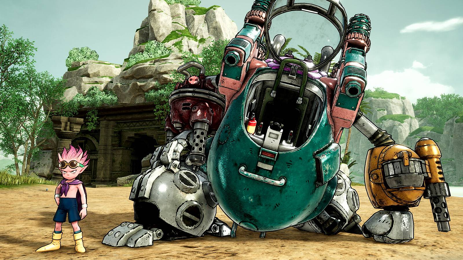 Beelzebub standing next to a vehicle in Sand Land