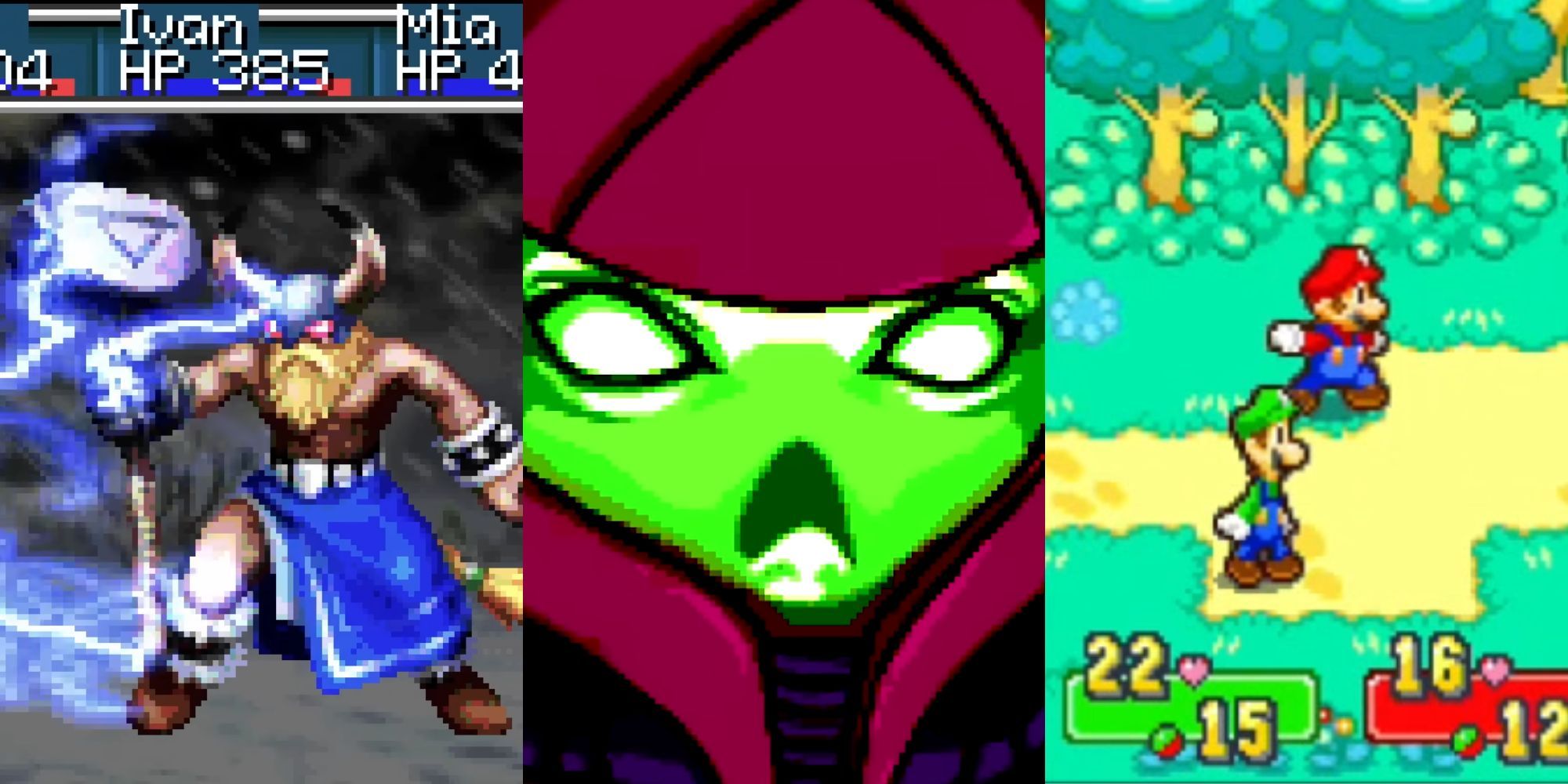 A collage with some of the best GBA Games: Golden Sun, Metroid Fusion and Mario & Luigi: Superstar Saga.