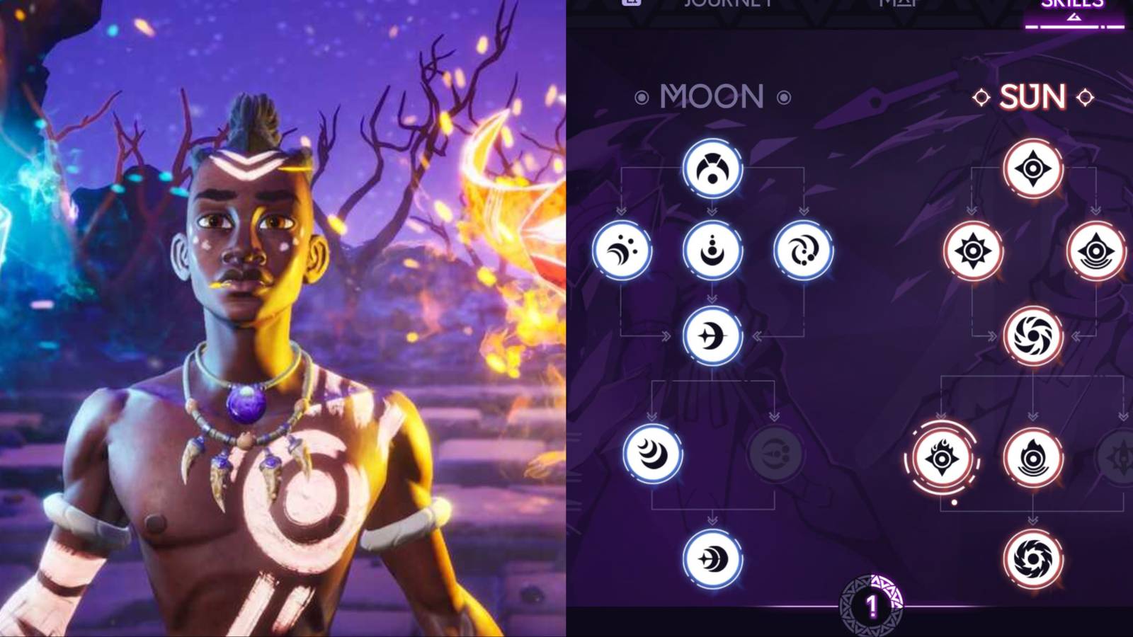 Split image showing Zau and Skills in the game.