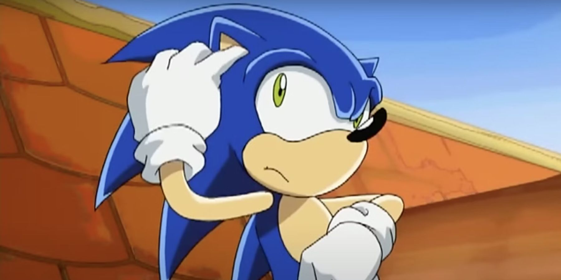 Sonic with his finger in his ear in Sonic X