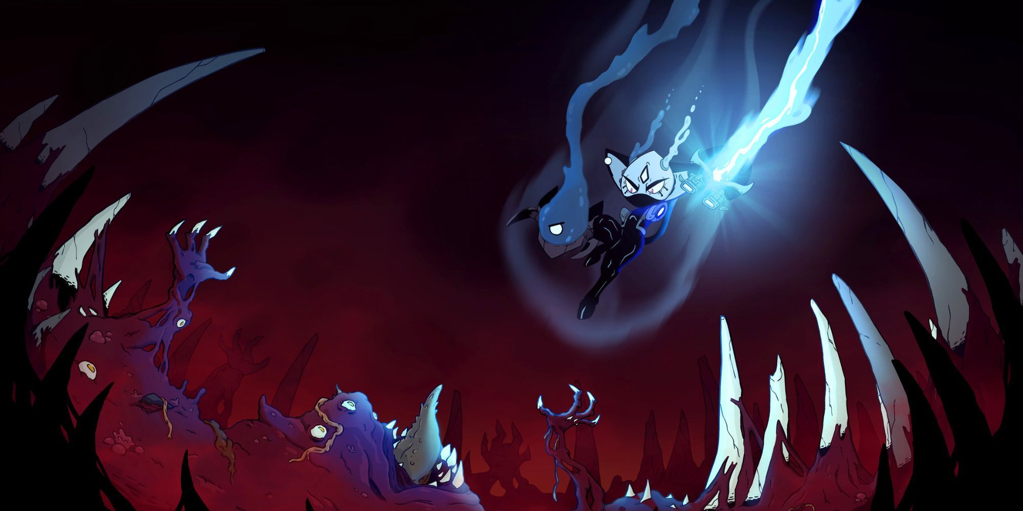 Key art for Biomorph showing Harlo attacking an enemy from above