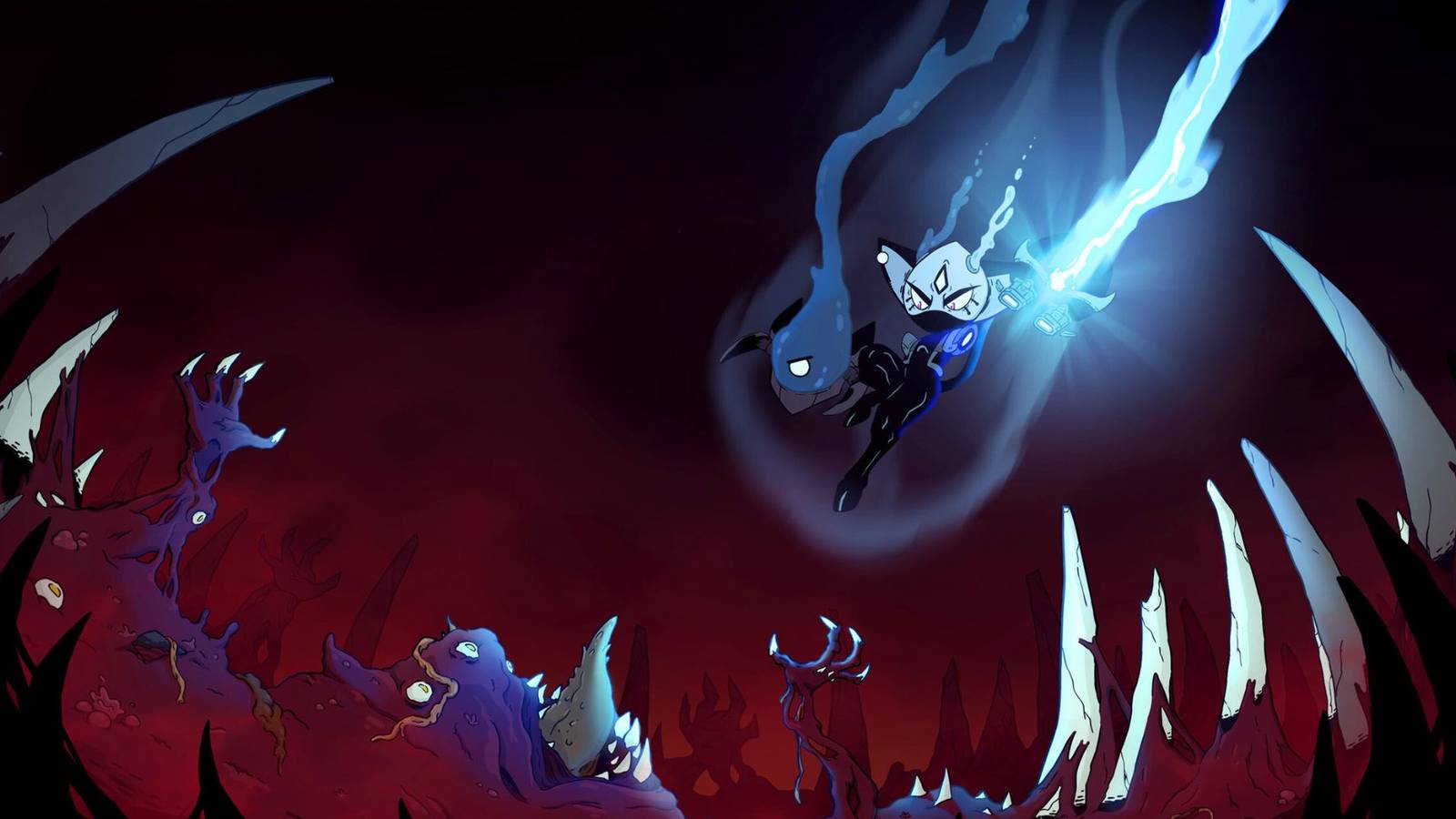 Key art for Biomorph showing Harlo attacking an enemy from above