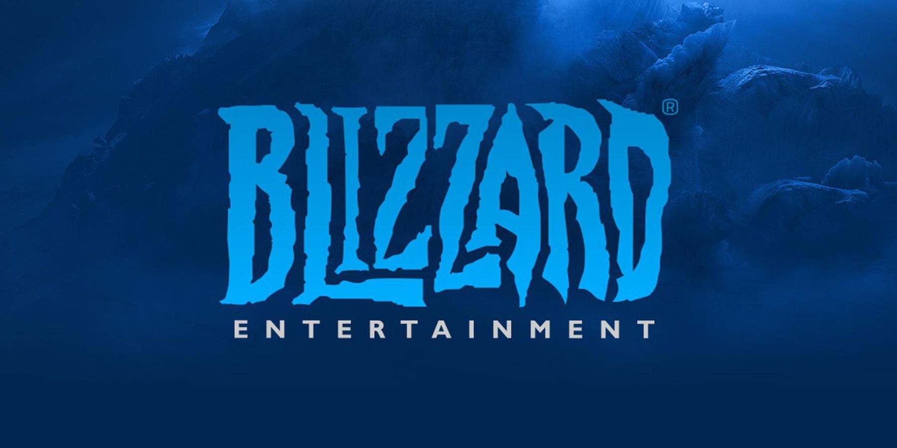 The logo for Blizzard Entertainment set against a blue graphic background.