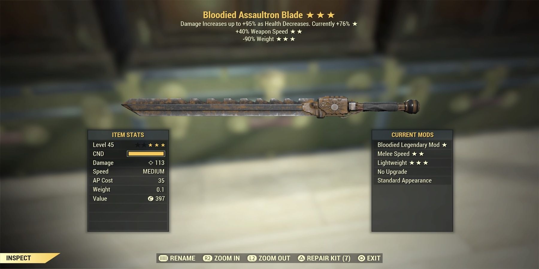 Bloodied Assaultron Blade in Fallout 76