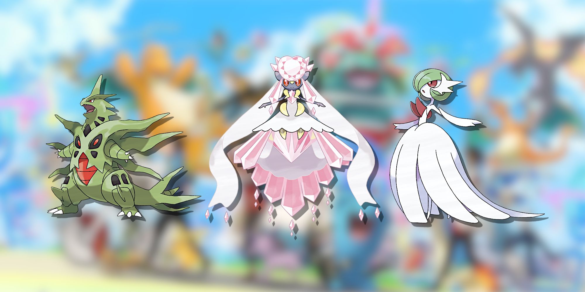 Image of Mega Tyranitar, Mega Diancie, and Mega Gardevoir from Pokemon GO