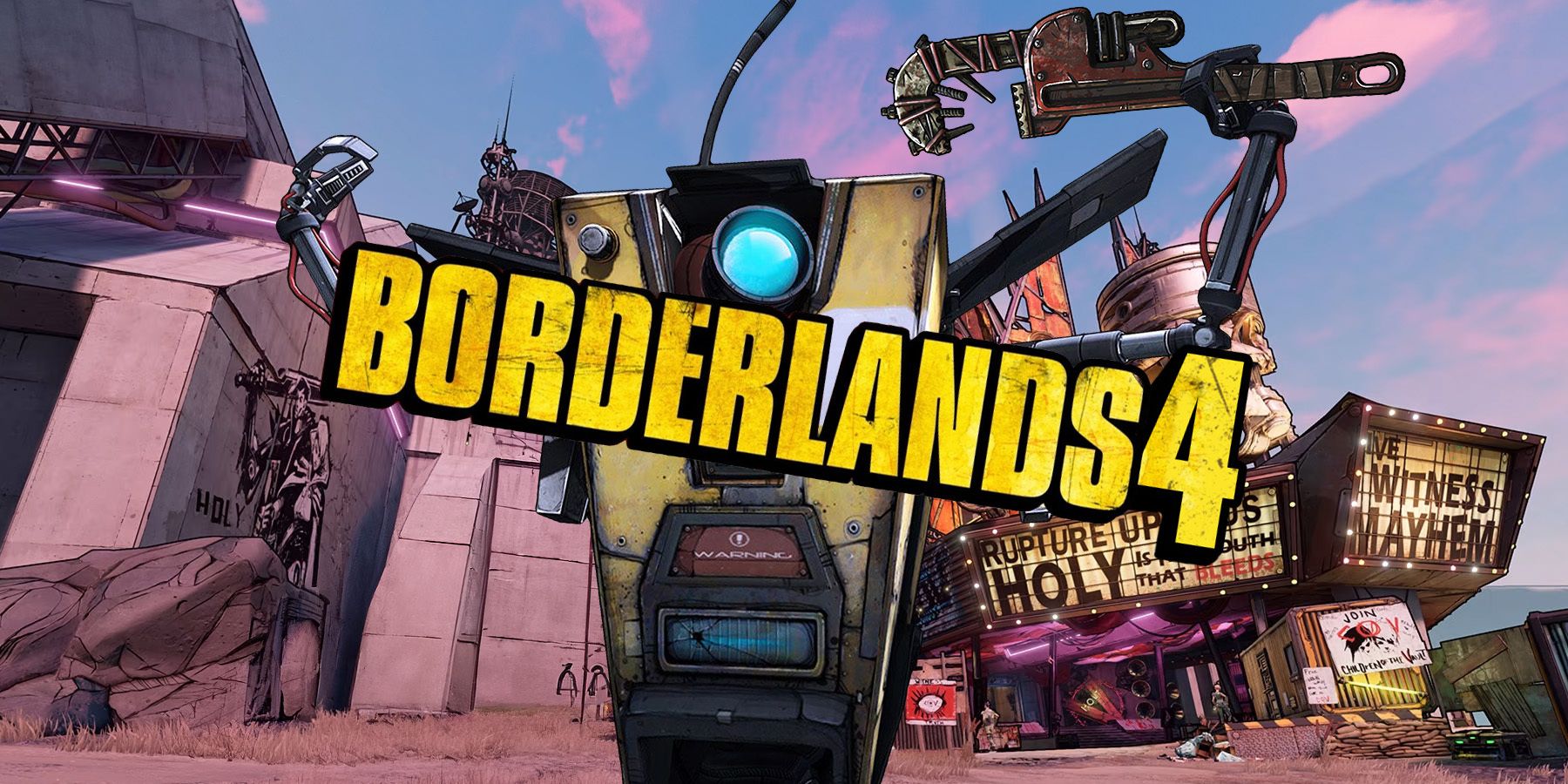 Claptrap wielding a wrench with a Borderlands 4 logo