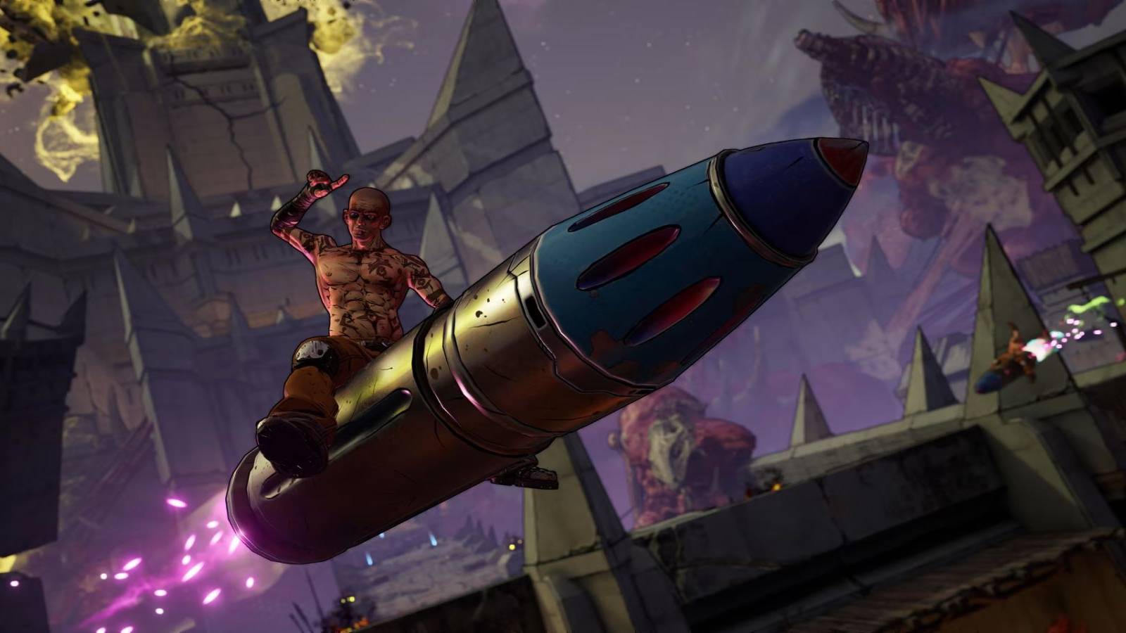 Borderlands promo art bandit riding giant bullet