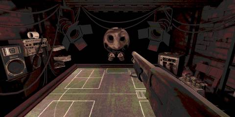 aiming the rifle at the dealer in Buckshot Roulette