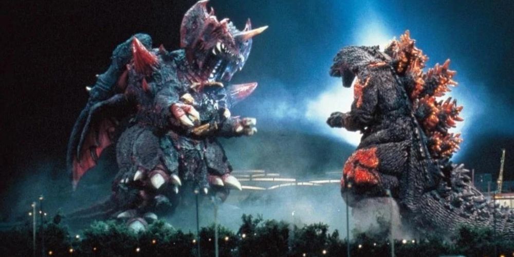 Burning Godzilla fighting against Destoroyah