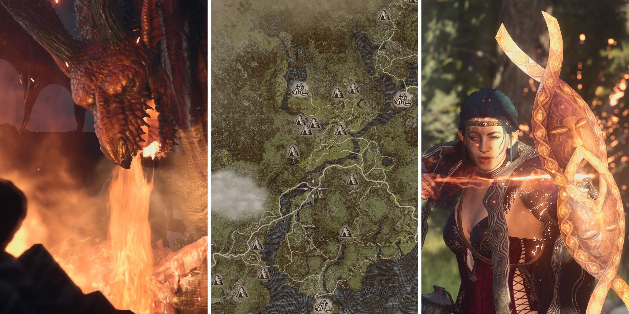 A grid showing the Dragon, a Magick Archer, and part the map in Dragon’s Dogma 2