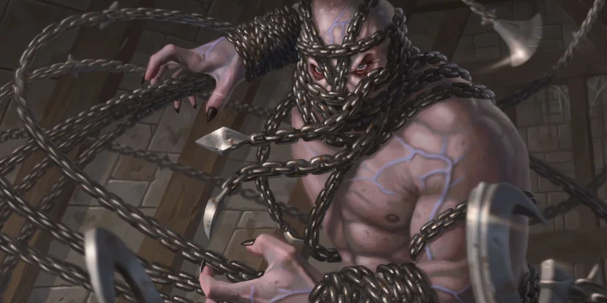A Dungeons and Dragons character covered in chains