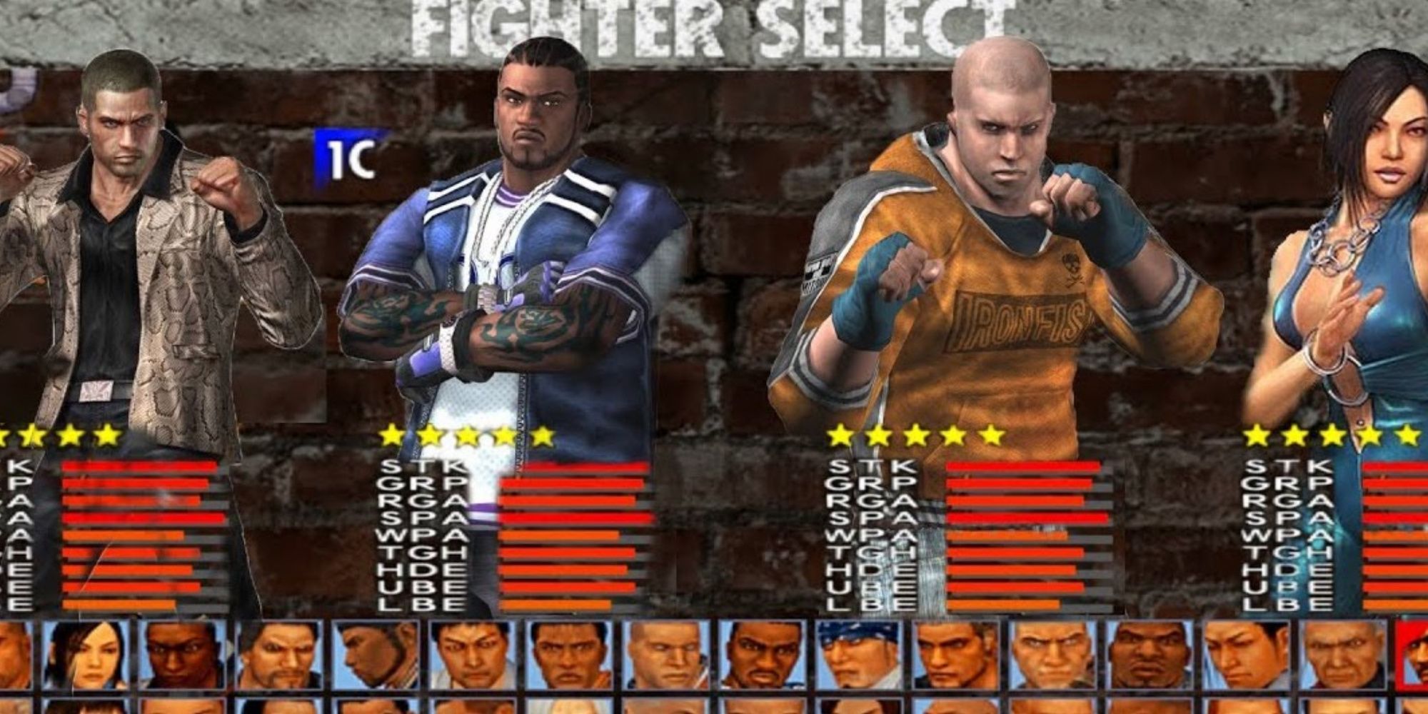 Character select screen in Urban Reign