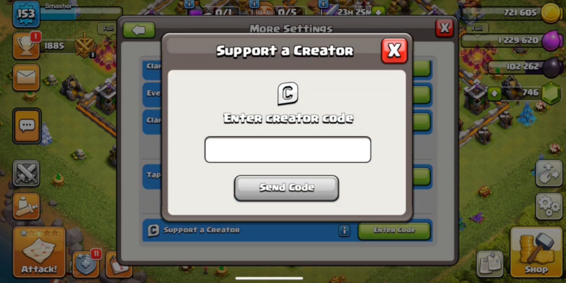 Clash of Clans the creator code tabs