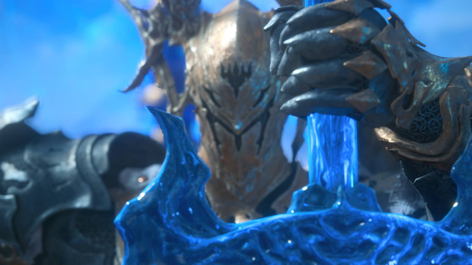 Closeup of the Timekeeper and his sword in Final Fantasy 16 The Rising Tide