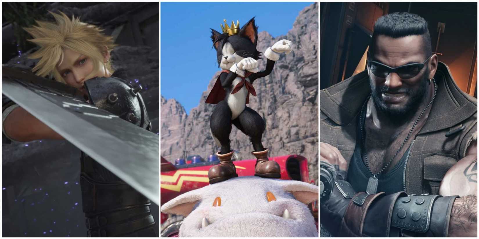 Cloud and Cait Sith in Final Fantasy 7 Rebirth and Barret in Remake