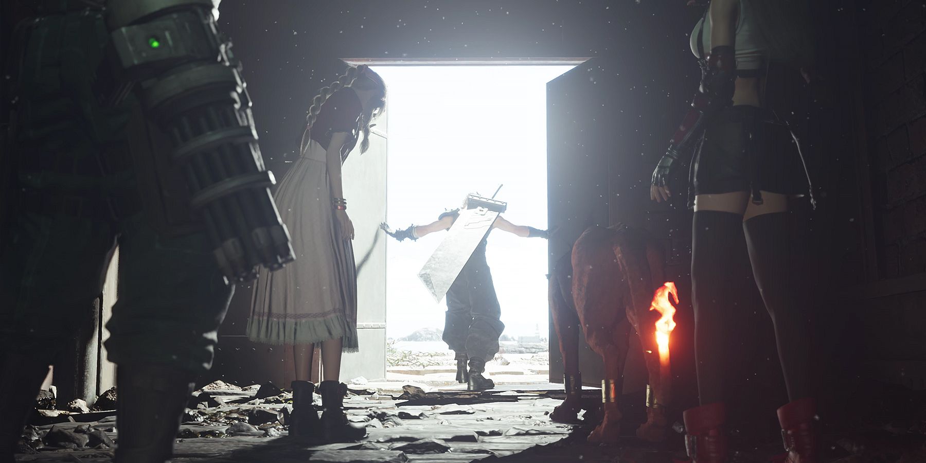 Cloud walking through doors in Final Fantasy 7 Rebirth