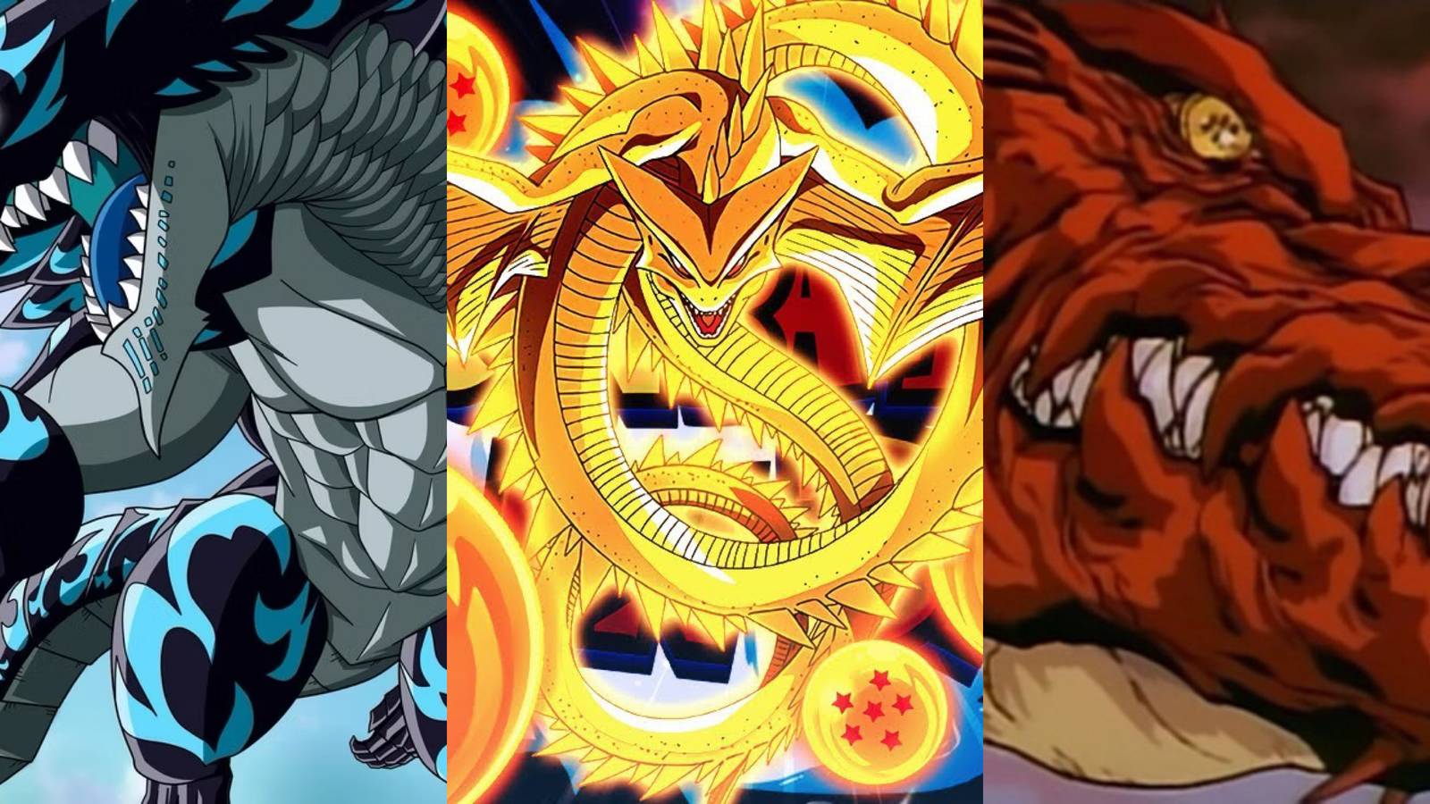 The Strongest Dragons in AnIme: Acnologia (left), Super Shenron (middle), Shooting Star (right)
