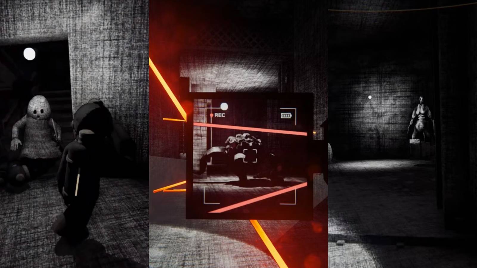 Content Warning, Player getting chased by ghost with knife, filming barnacle ball surrounded by lazers, giant monster standing ominously