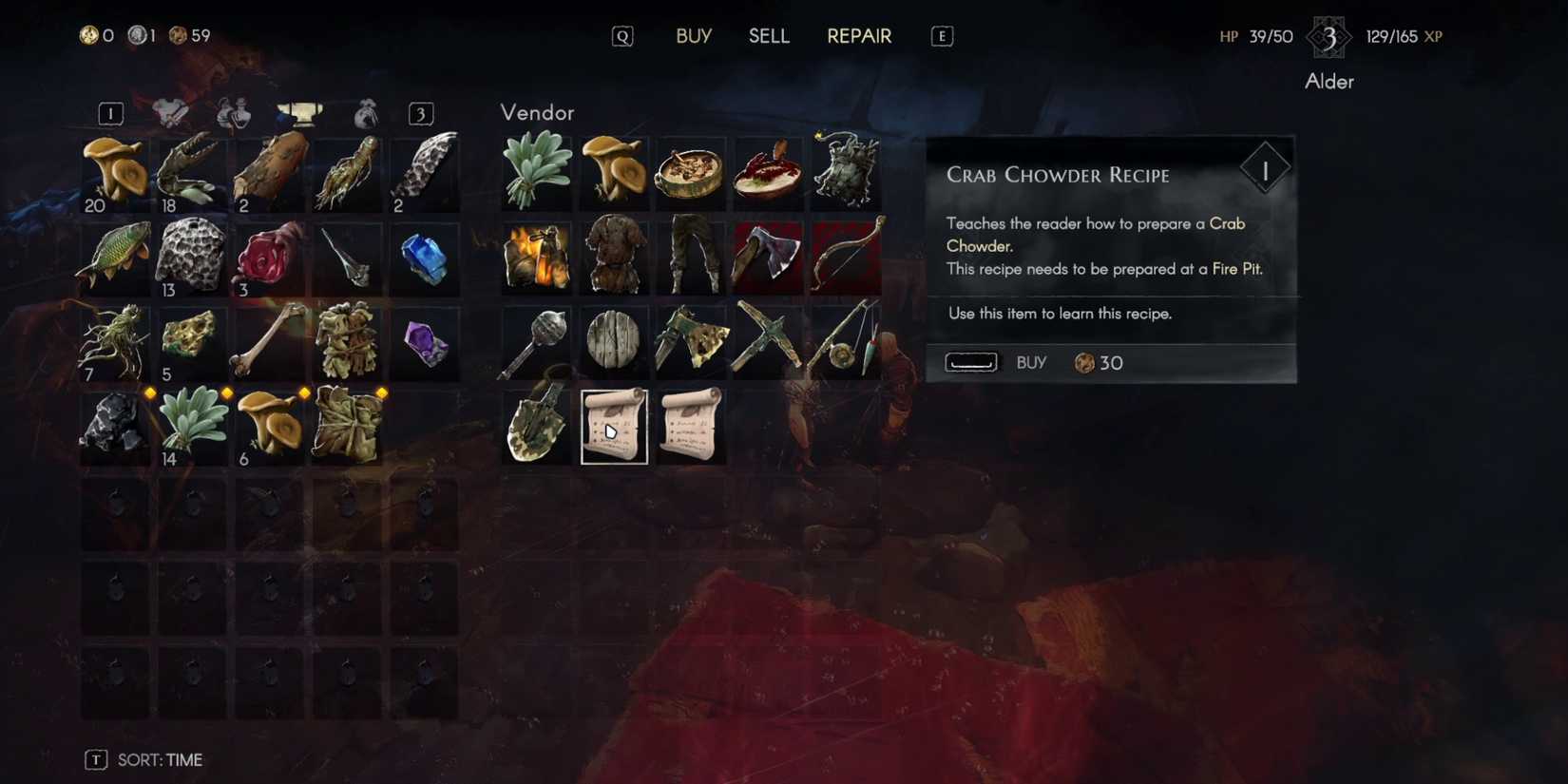 cooking recipe in no rest for the wicked