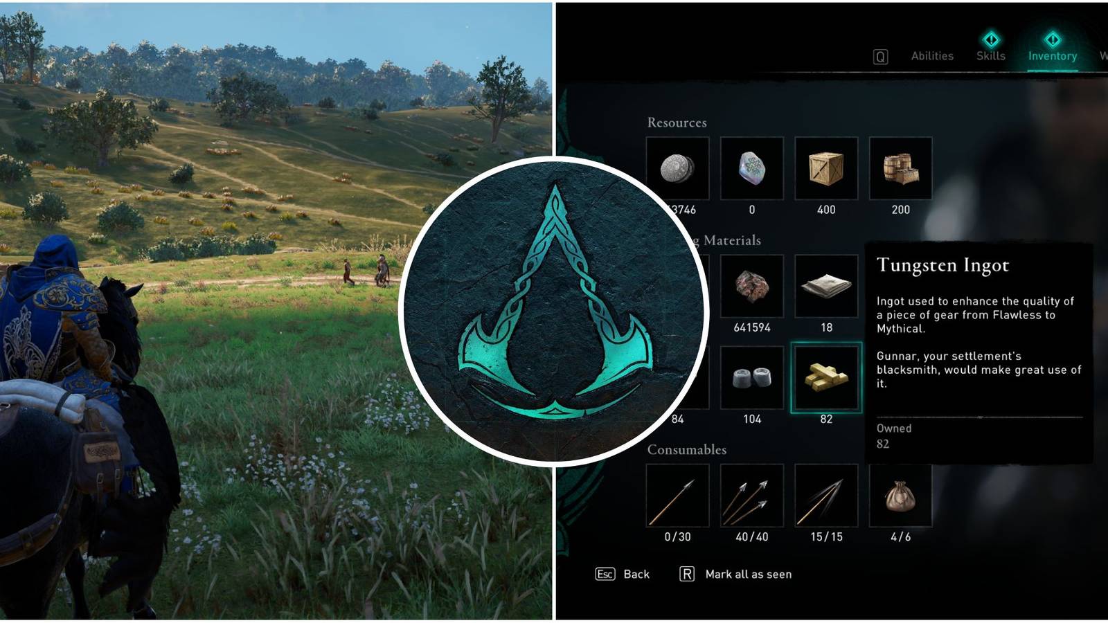 Featured image for Assassin's Creed Valhalla showcasing Eivor and Inventory