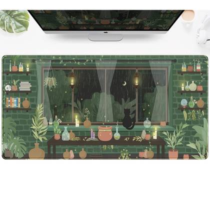 Cute Rainy Night Desk Mat