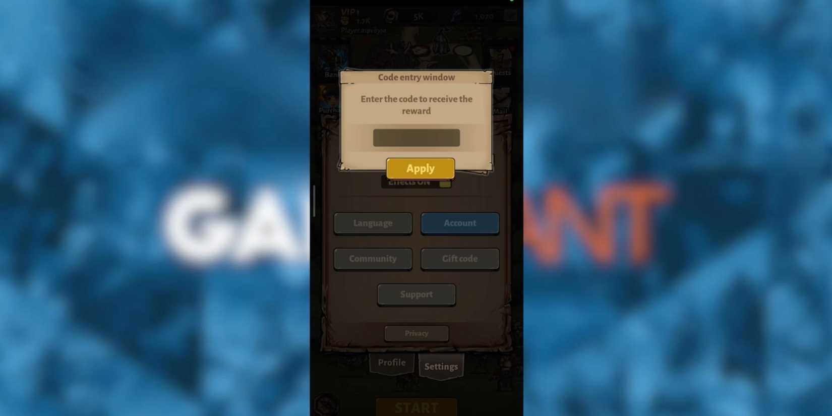 Darkest Afk the codes tab