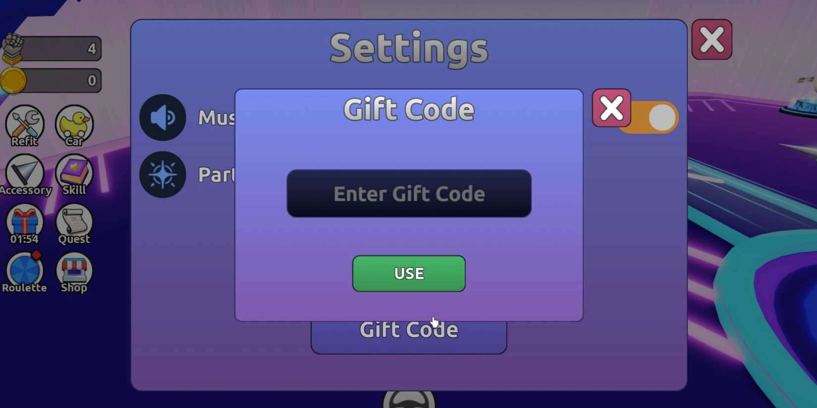 Death Bumper Car: the codes tab