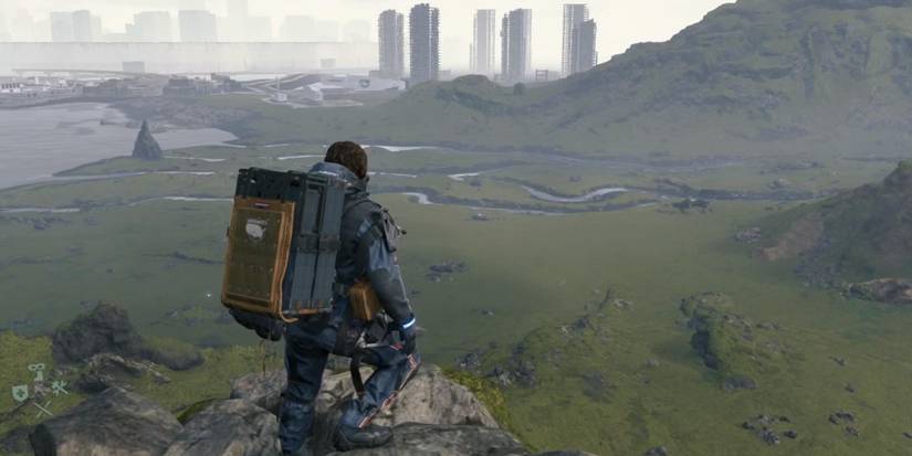 Sam Bridges standing on a ledge, Death Stranding