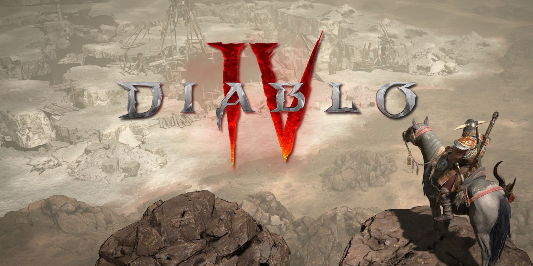 Diablo 4 logo over screenshot with mount