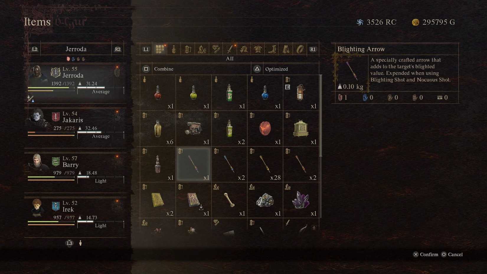 The Blighting Arrow as shown in the Dragon's Dogma 2 Items menu