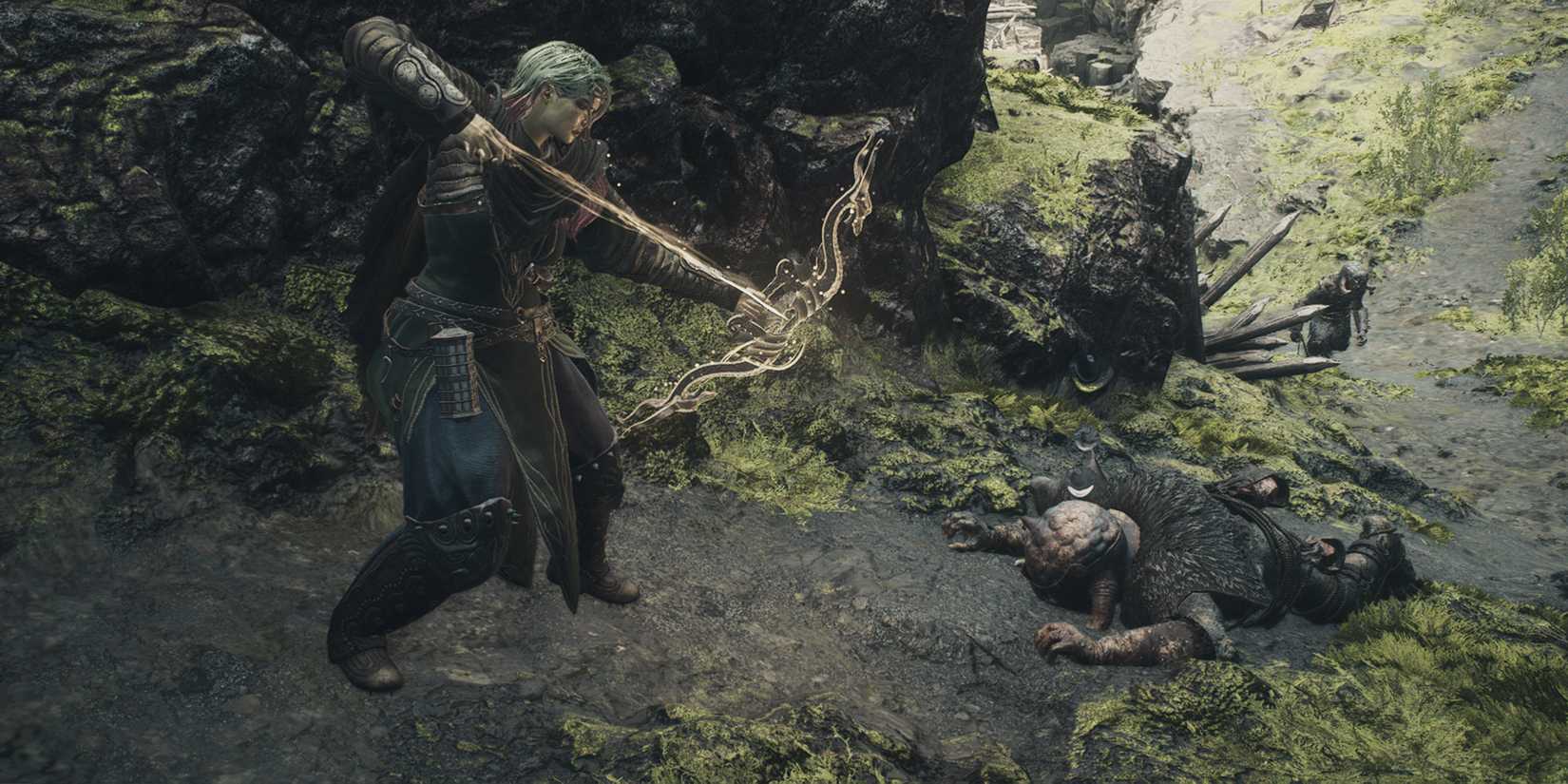 Dragon's Dogma 2 - Charging Up A Shot On A Goblin Put To Sleep By Soporafic Shot