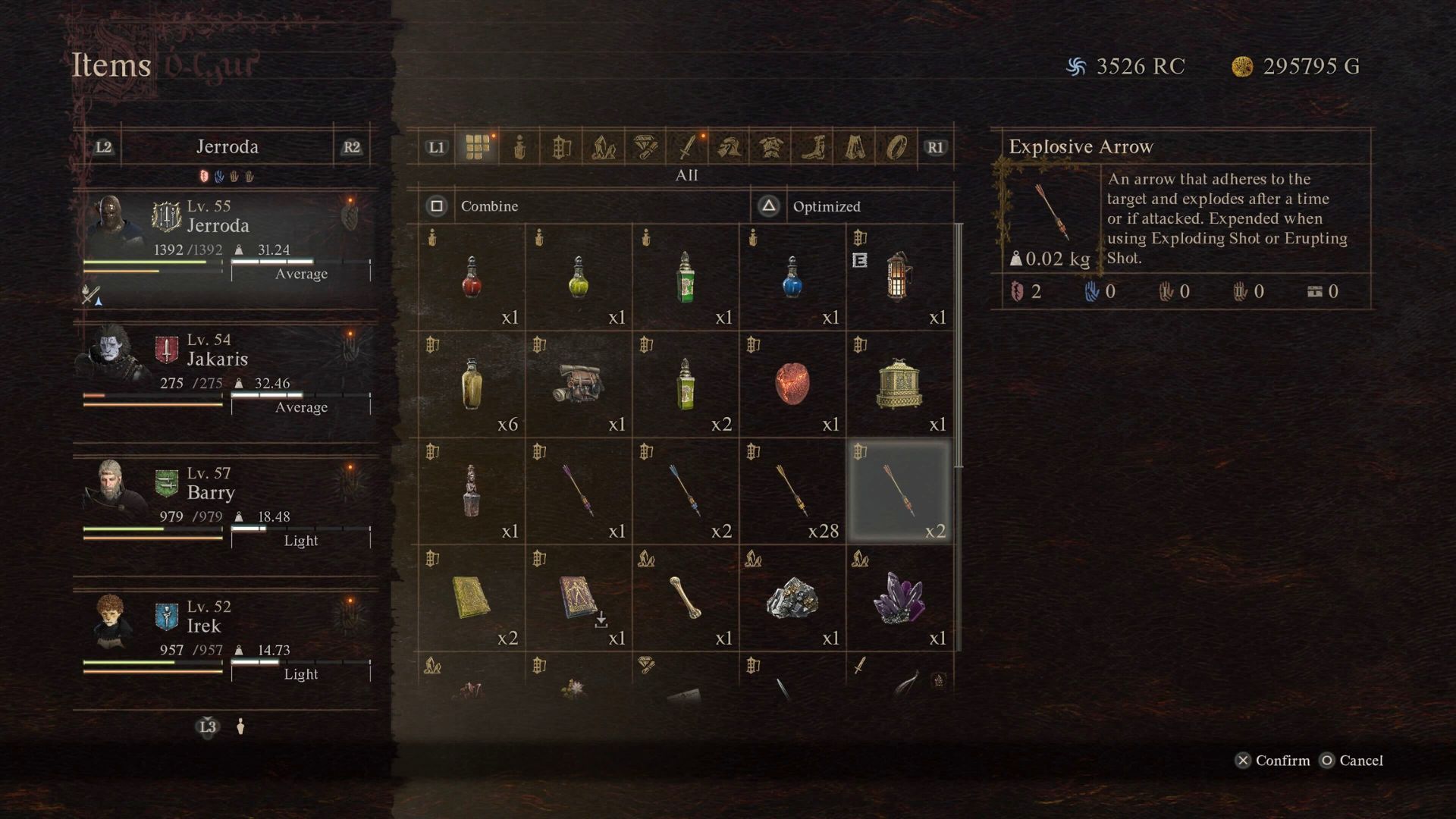 The Explosive Arrow as shown in the Dragon's Dogma 2 Items menu