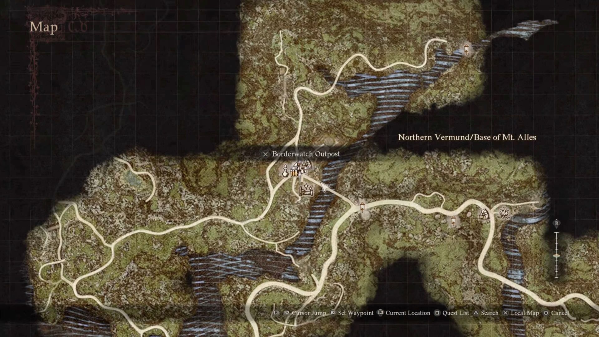 A map showing the Borderwatch Outpost from Dragon's Dogma 2