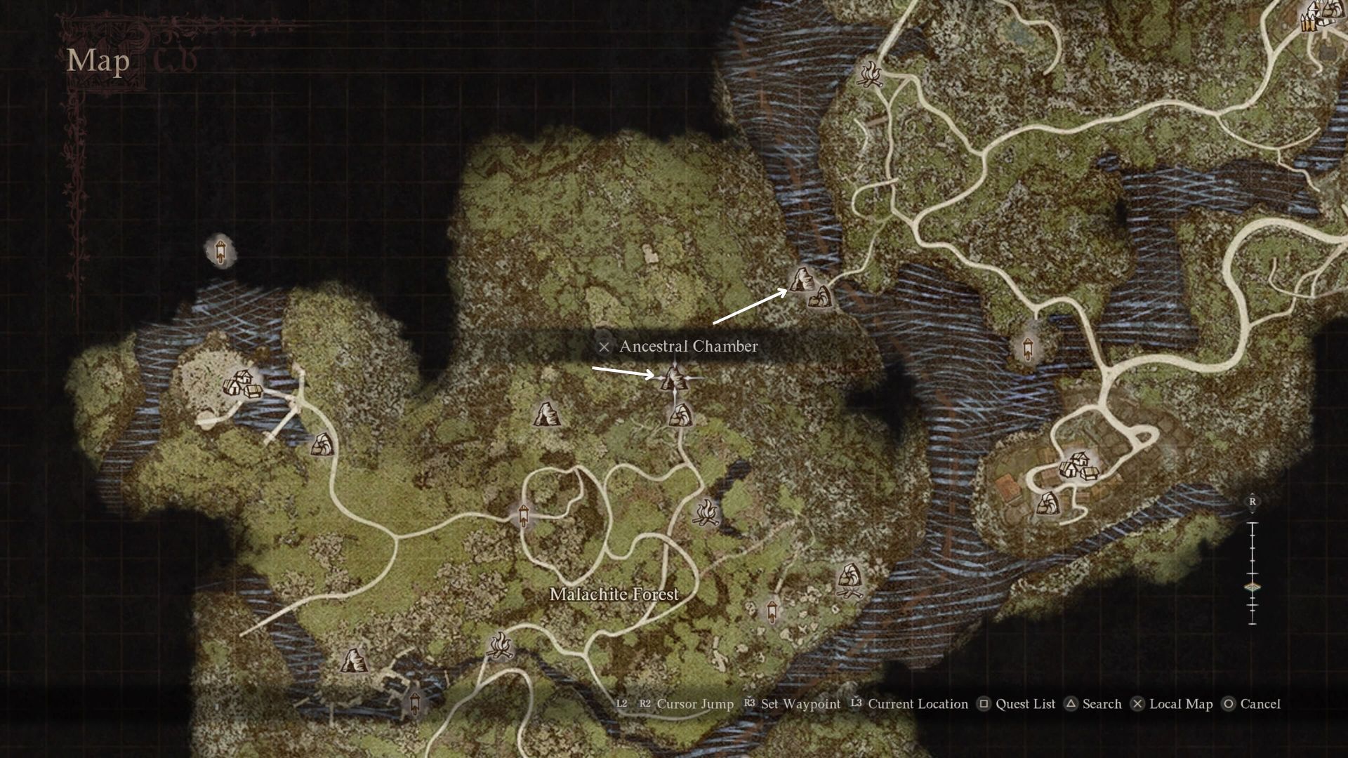A map showing the Ancestral Chamber in Dragon's Dogma 2