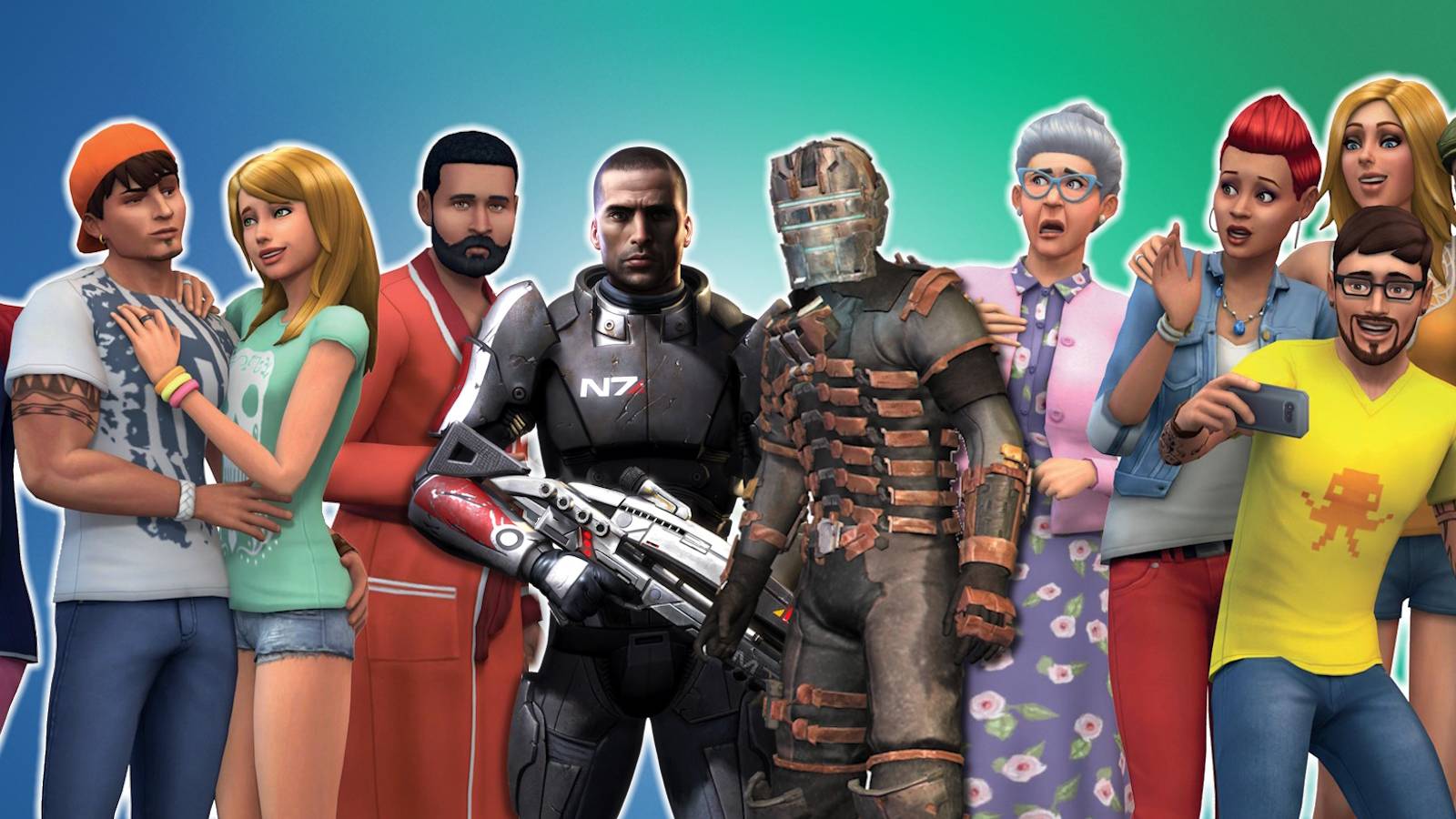 EA characters over Sims background