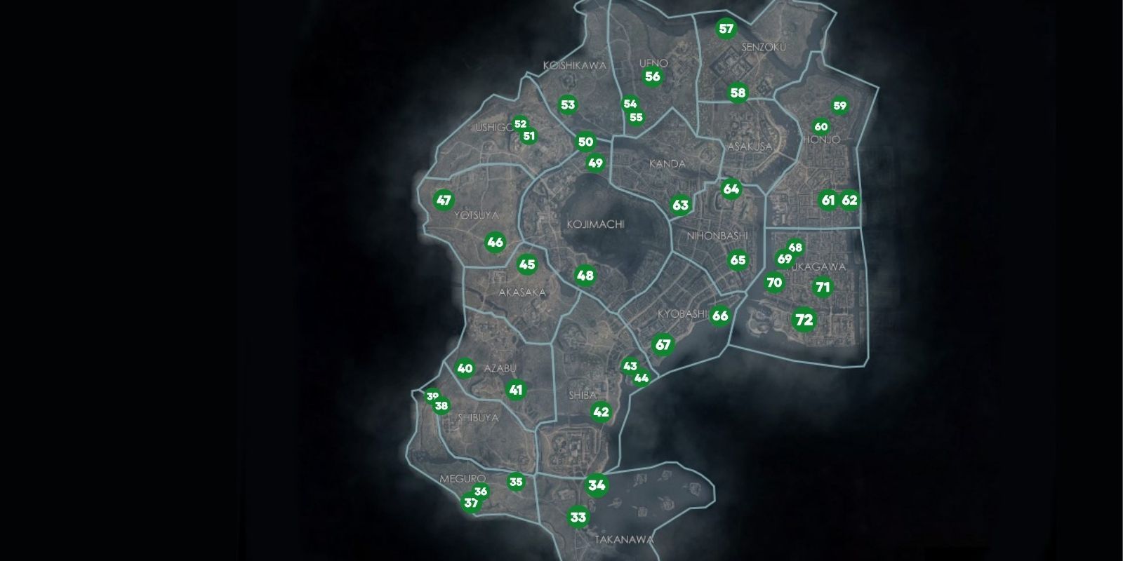 The Rise Of The Ronin character is showcasing the locations of all the Fugitives in this region.