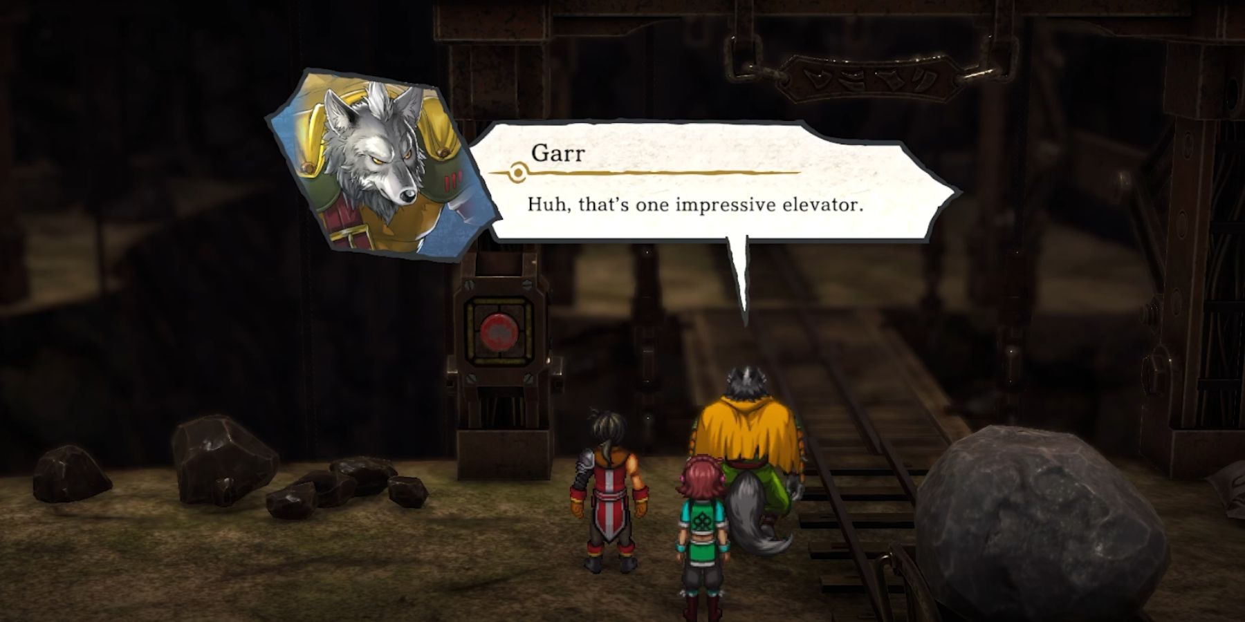 Eiyuden Chronicles HH - Garr commenting on the elevator puzzle in the Mines