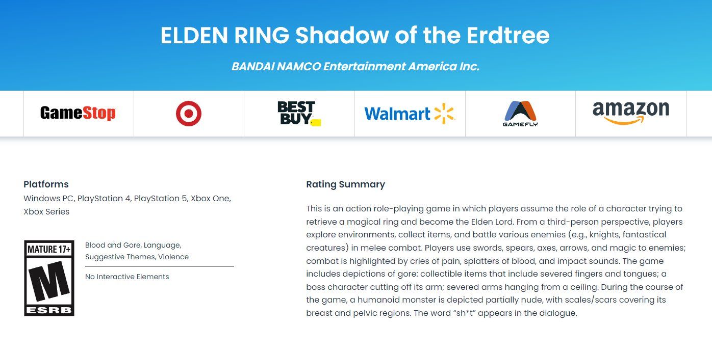 Elden Ring Shadow of the Erdtree ESRB