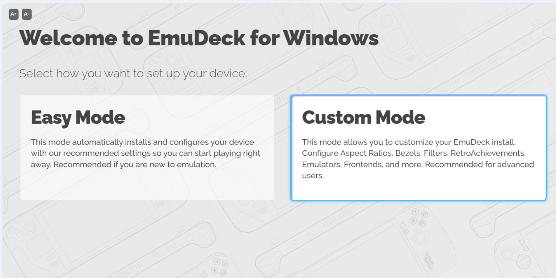EmuDeck custom mode menu