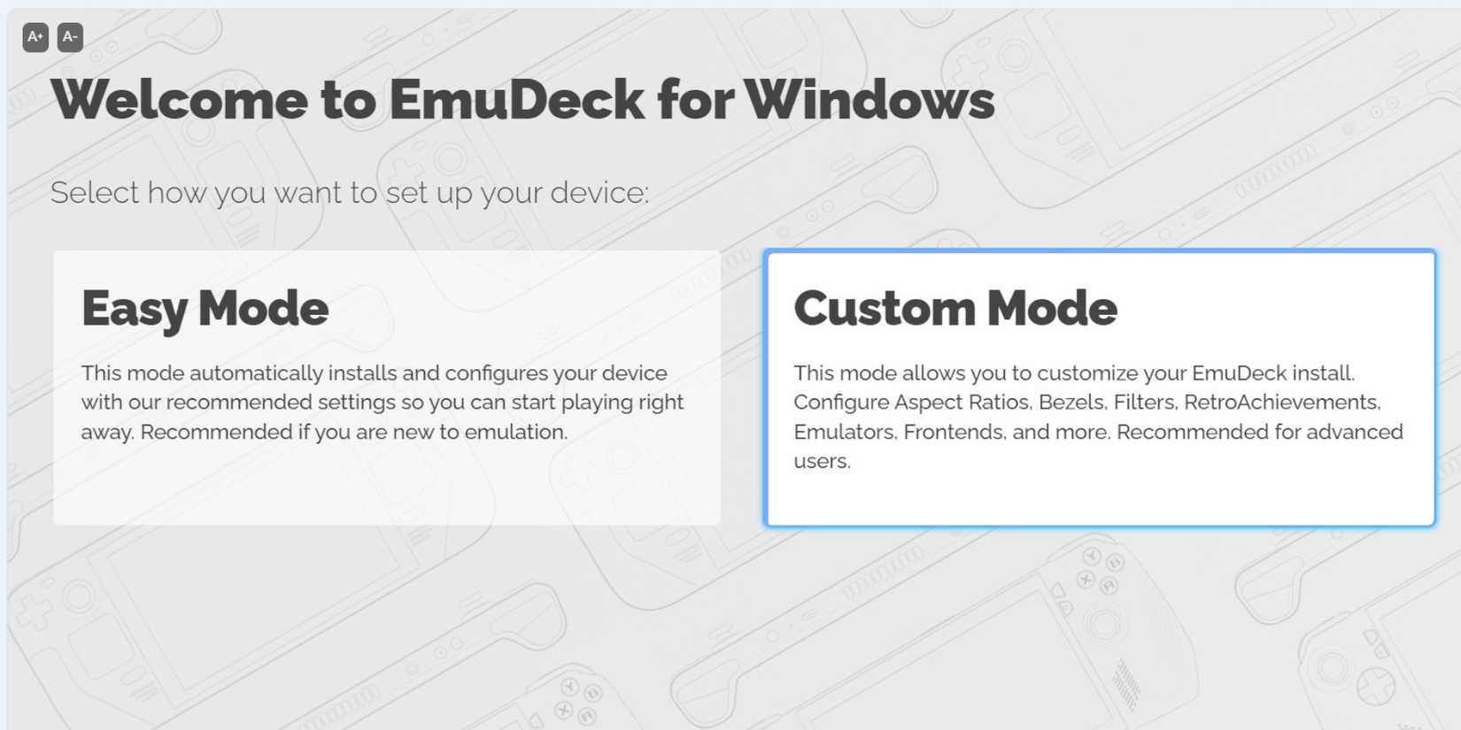 EmuDeck custom mode menu