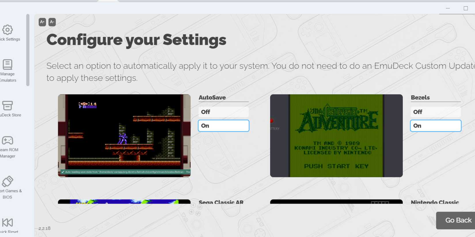 EmuDeck Quick settings page