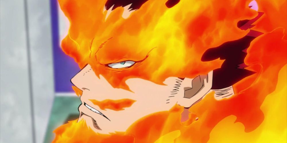 Endeavor scowls at All Might in My Hero Academia