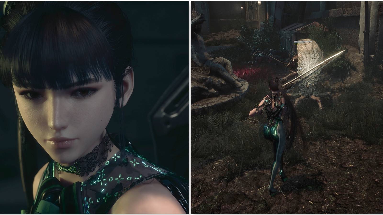 Eve and fighting enemies in Stellar Blade