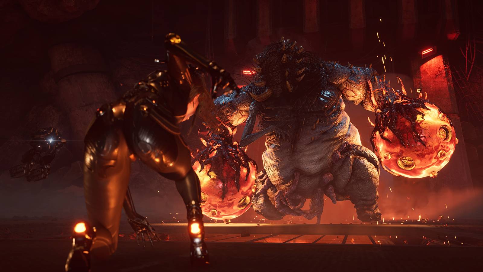 EVE fighting a Brute in one of Stellar Blade's dungeons