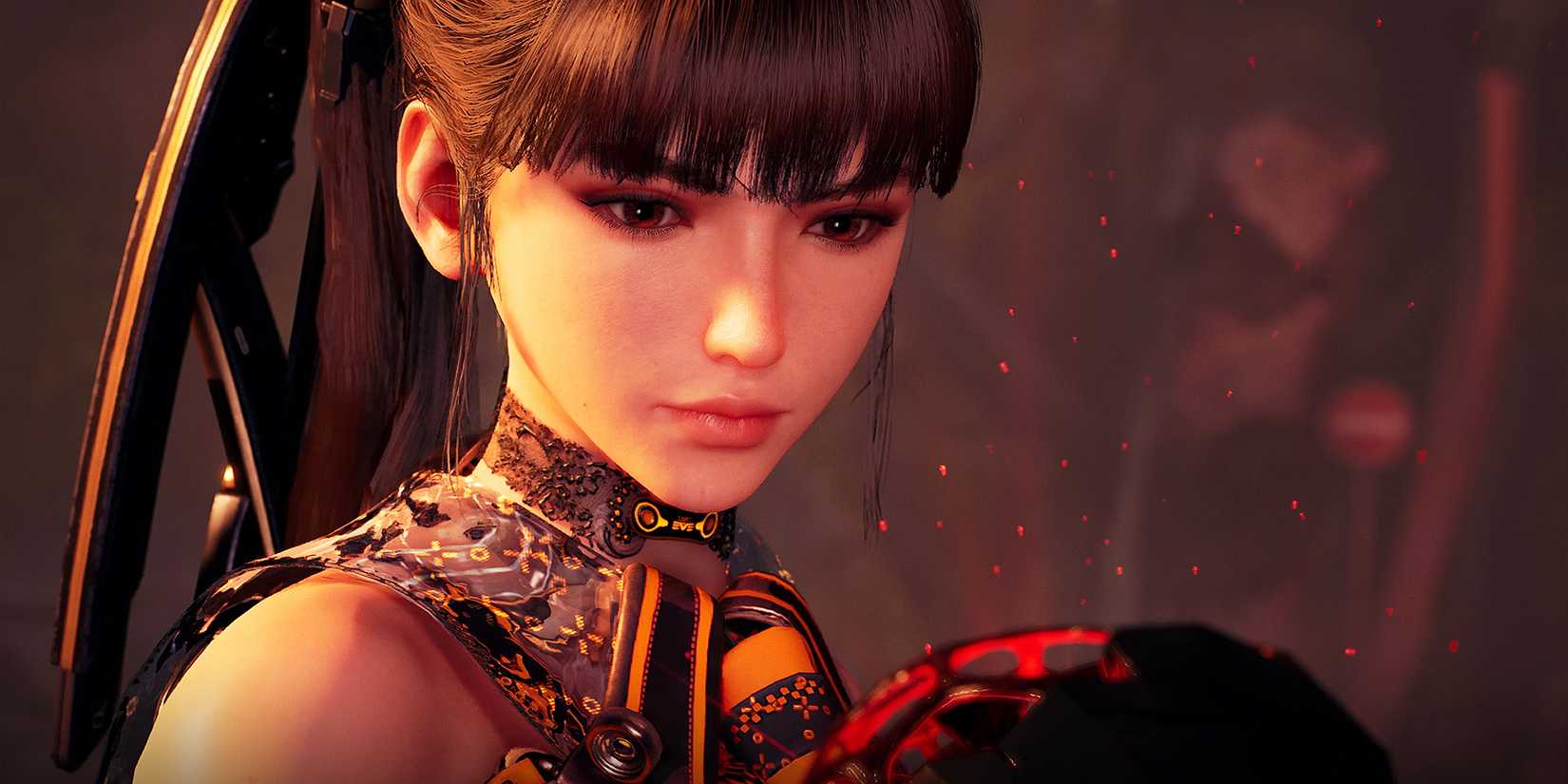 EVE holding an Alpha Core in Stellar Blade